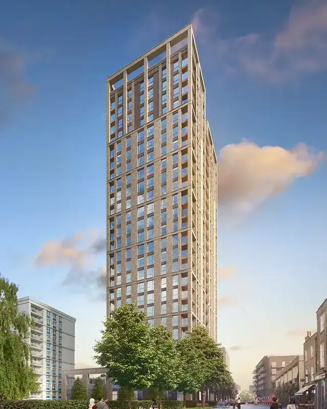 Upper East, Bromley-by-Bow — Rainhill Way tarafından bina görünümü